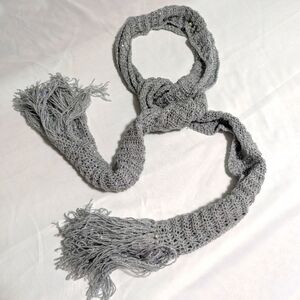 Artisan Made Women's Hand Knitted Oblong Silvery/Grey Scarf with Sequin Accents